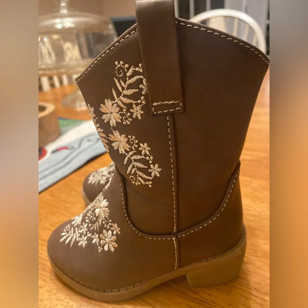 Embroidered Brown Kids Boots - Picture 2 of 2